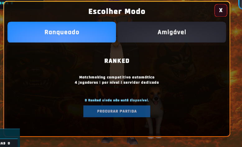 Ecrã de seleção entre os modos Ranqueado e Amigável no KingK9s